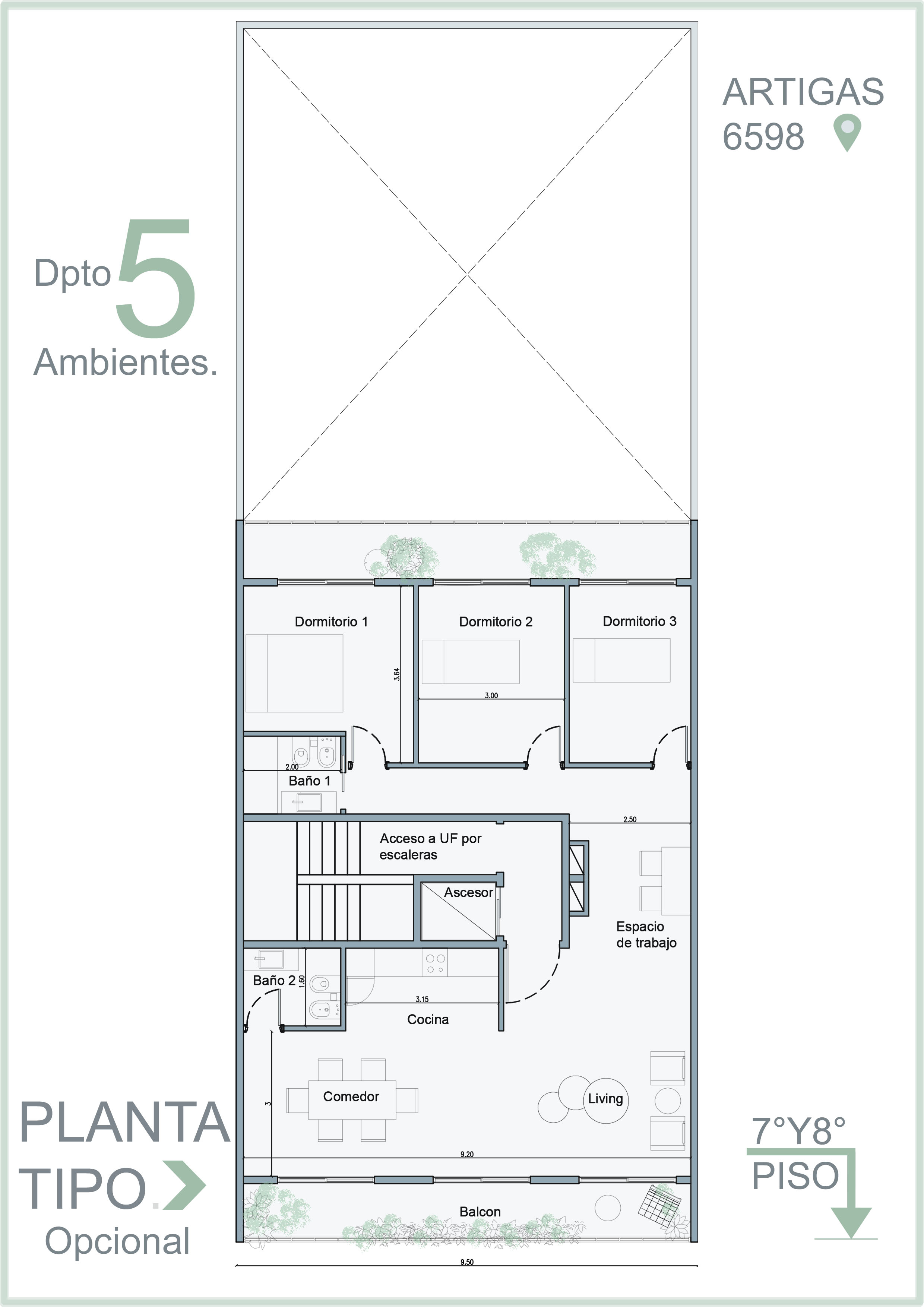 Dpto 5 Ambientes — 7° y 8° Piso
